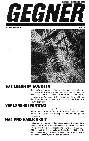 Titelseite "Gegner", Nr.1 (Oktober 1999)